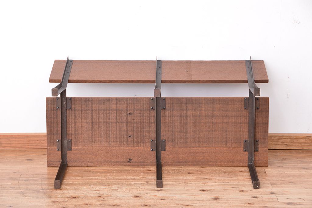 アンティーク家具　★古材無垢材を使った背もたれ付シンプル長イス・ベンチ(長椅子)【小】