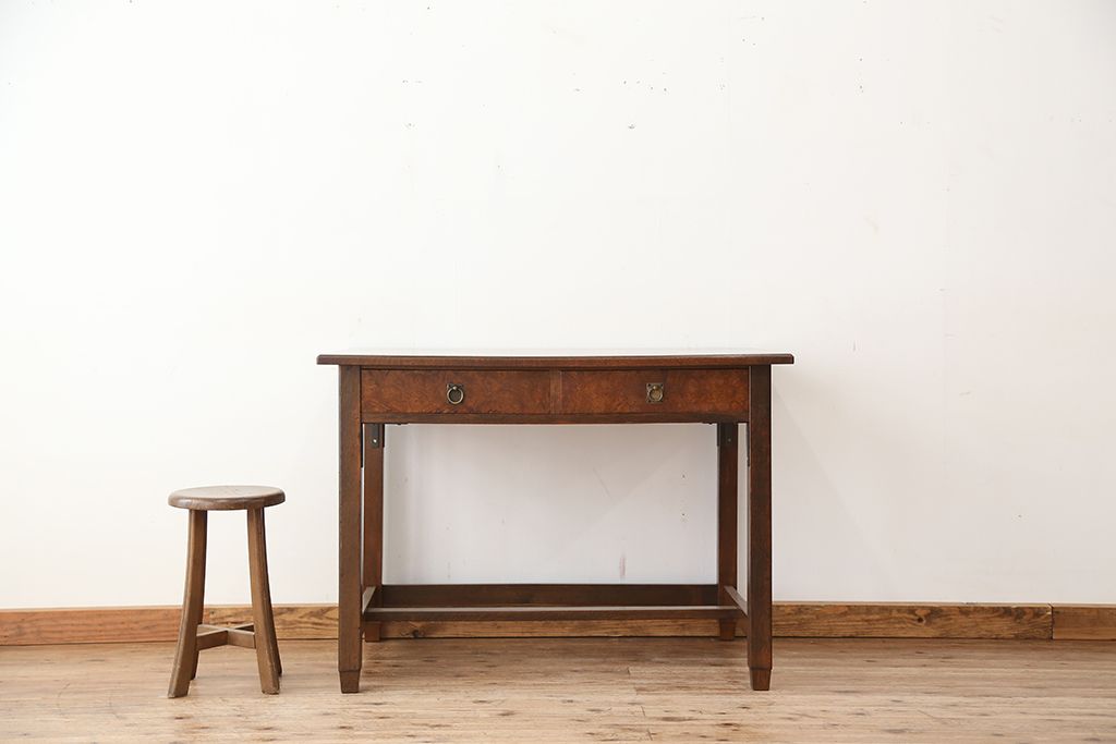 レトロ家具　昭和レトロ 古い木のかわいいアンティーク平机(テーブル・作業台)