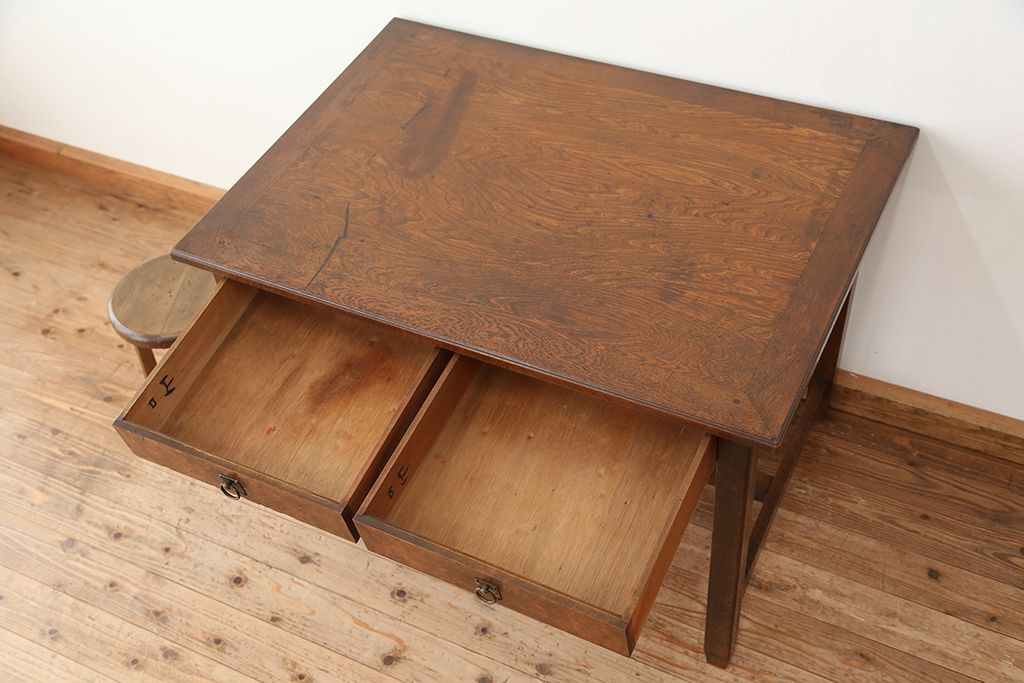 レトロ家具　昭和レトロ 古い木のかわいいアンティーク平机(テーブル・作業台)