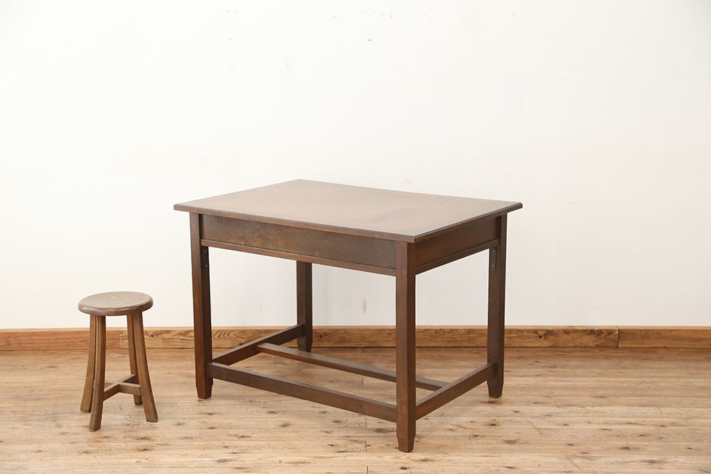 レトロ家具　昭和レトロ 古い木のかわいいアンティーク平机(テーブル・作業台)