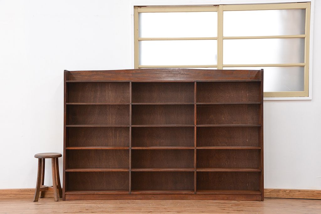 アンティーク家具　収納力抜群!古い木のアンティーク本棚(陳列棚)(飾り棚、ブックシェルフ)