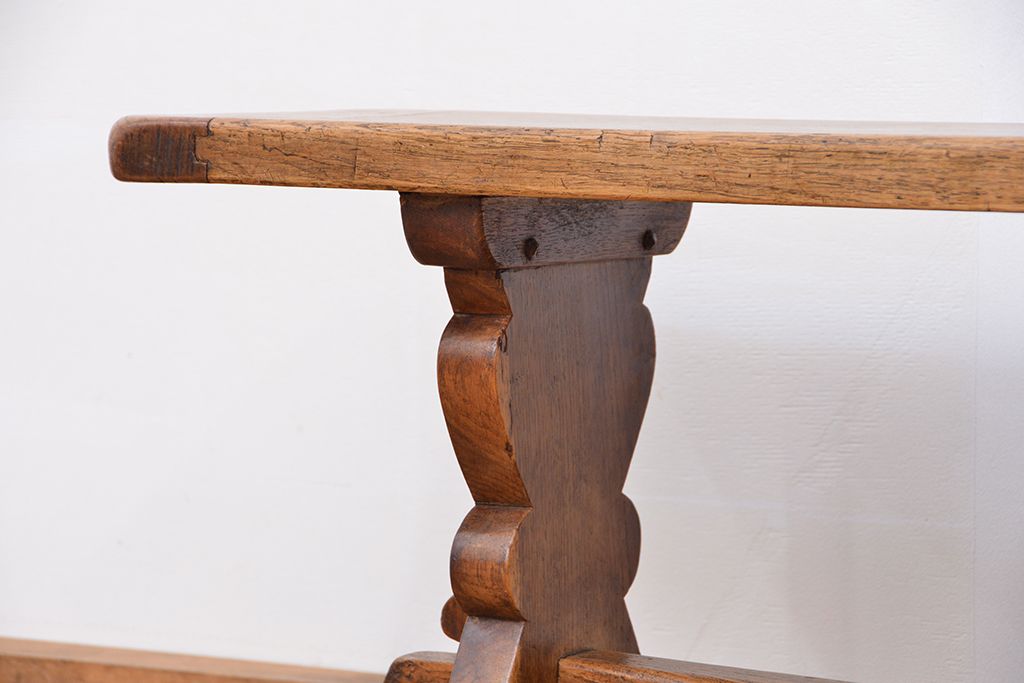 アンティーク家具 イギリスアンティーク オーク材のシンプルなデザインベンチ?(長イス、横長ダイニングチェア、長椅子) | ラフジュ工房