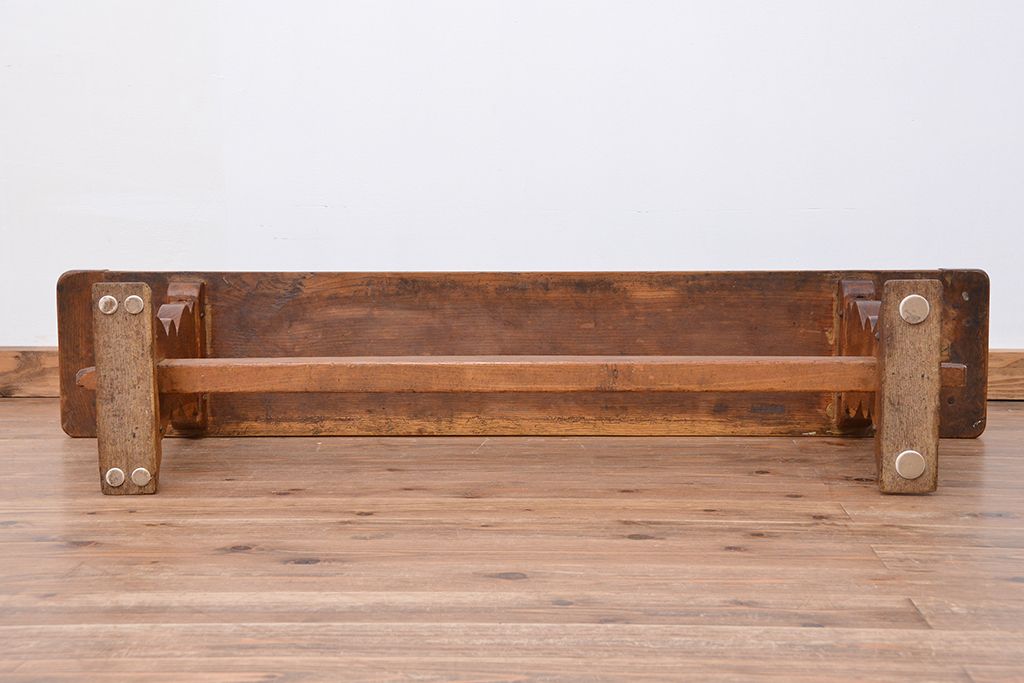 アンティーク家具　イギリスアンティーク　オーク材のシンプルなデザインベンチ?(長イス、横長ダイニングチェア、長椅子)