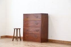 レトロ家具　昭和レトロ　三方欅のアンティーク4杯引き出し(チェスト)(時代箪笥)