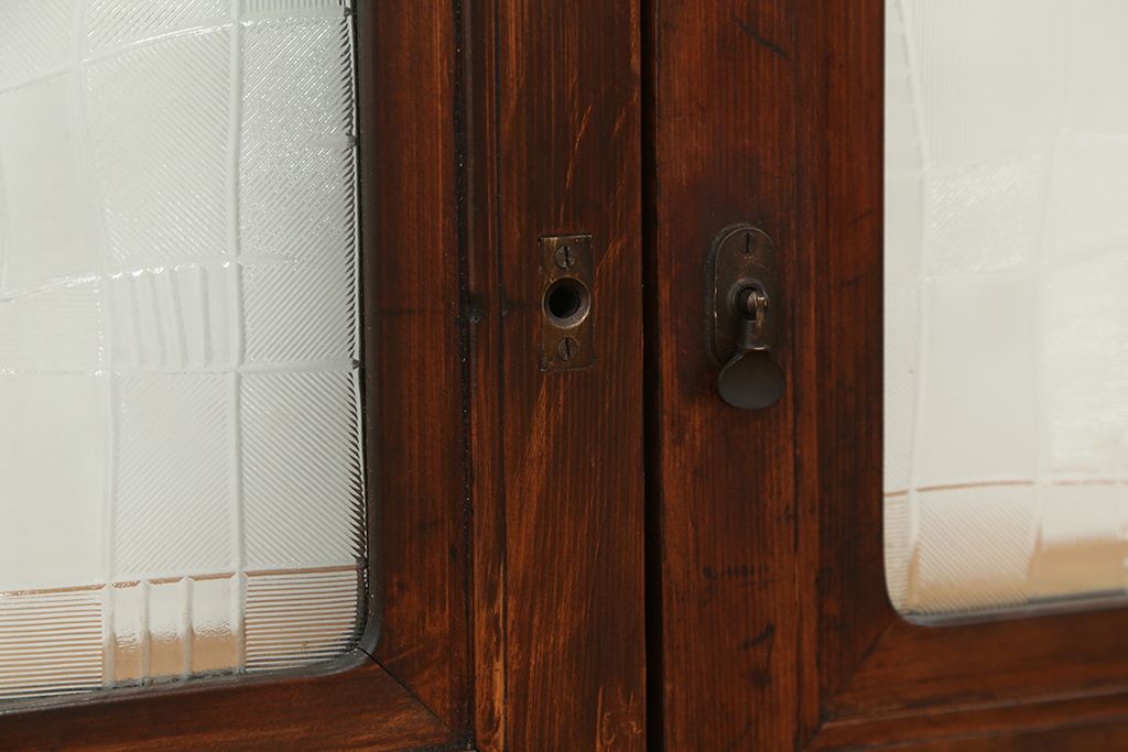 昭和レトロ　古い木の模様ガラス引き戸2枚セット(建具/小窓)(明り取り)(ガラス戸)