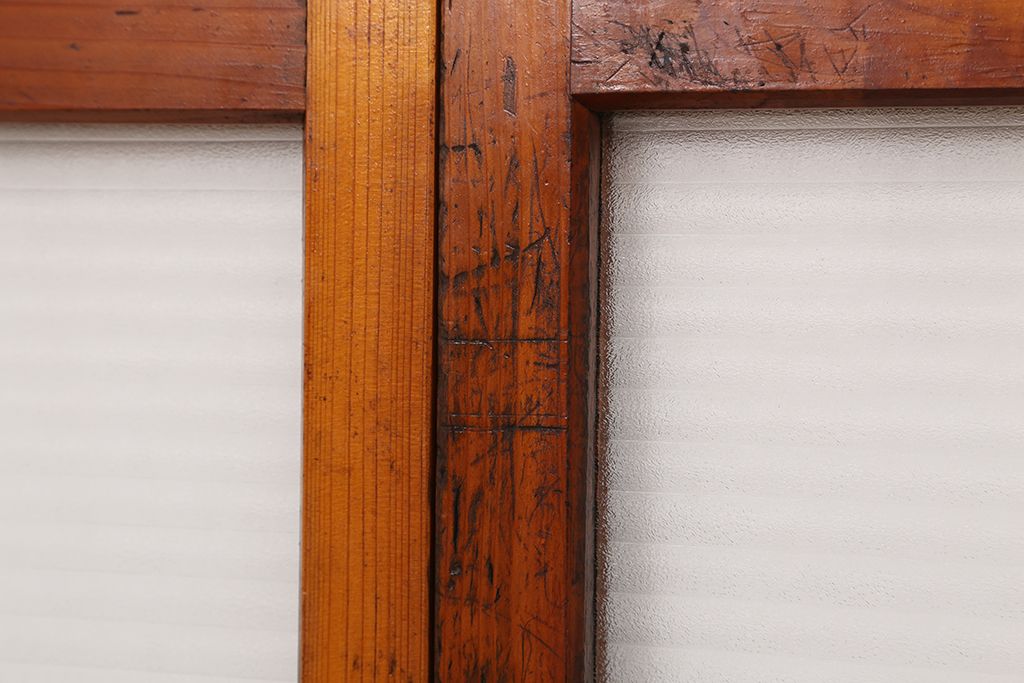 アンティーク　古い木の銀モールガラス引き戸2枚セット?(ガラス戸/建具/小窓)