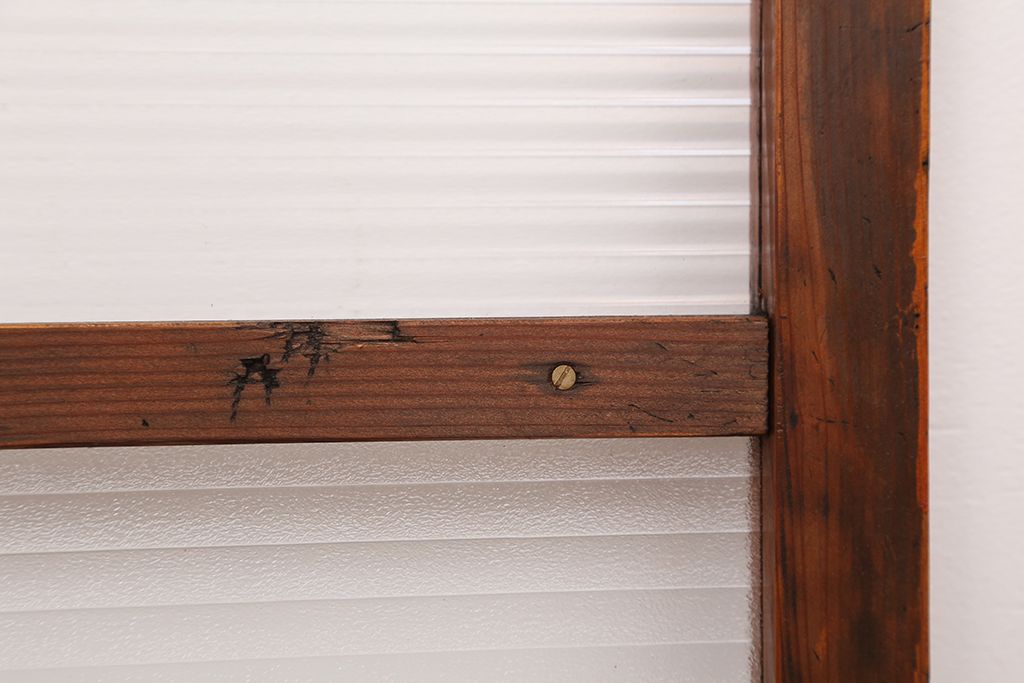 アンティーク　古い木の使い込まれたモールガラス引き戸(ガラス戸/建具/小窓 )