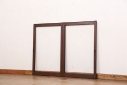 アンティーク　古い木の大判モールガラス引き戸(ガラス戸/小窓/建具)