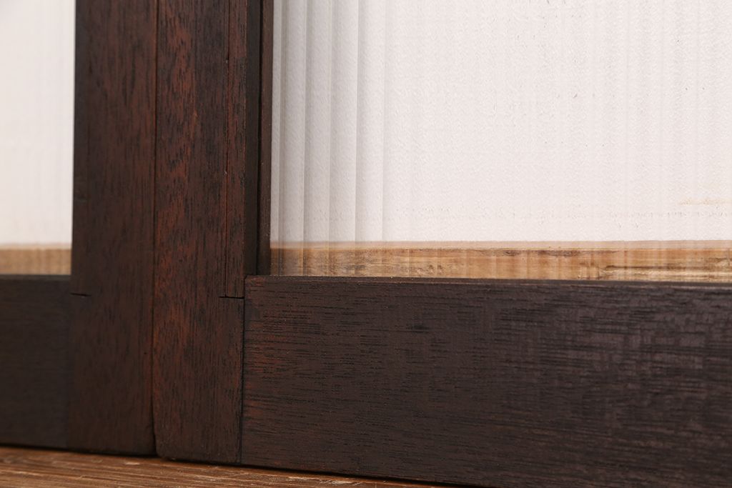 アンティーク　古い木の大判モールガラス引き戸(ガラス戸/小窓/建具)