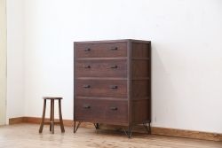 レトロ家具　アンティーク　レトロな桐と杉の鉄脚付4杯引き出し(チェスト)(タンス、箪笥)