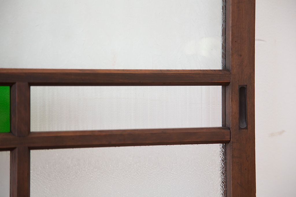 大正ロマン　古い木の色ガラス引き戸ガラス戸2枚セット(建具/ダイヤガラス/モールガラス/結霜ガラス)