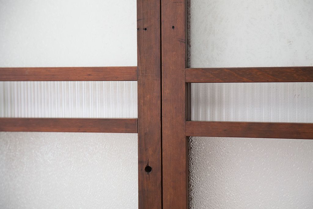 大正ロマン　古い木の色ガラス引き戸ガラス戸2枚セット(建具/ダイヤガラス/モールガラス/結霜ガラス)