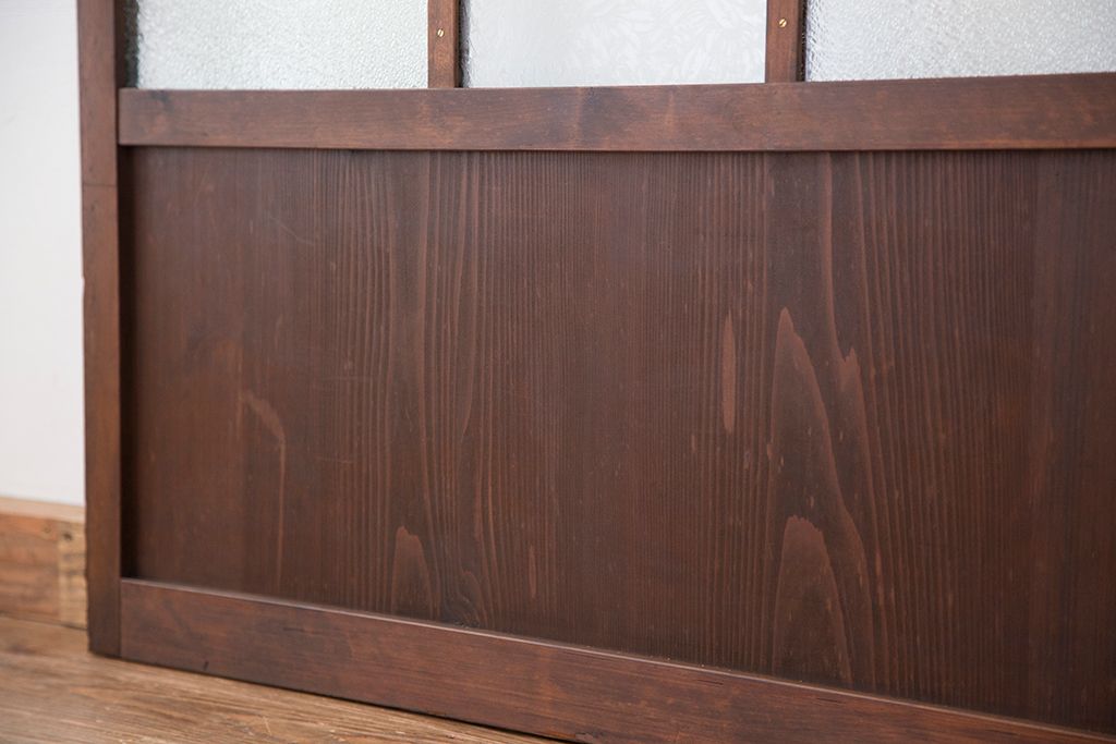 大正ロマン　古い木の色ガラス引き戸ガラス戸2枚セット(建具/ダイヤガラス/モールガラス/結霜ガラス)