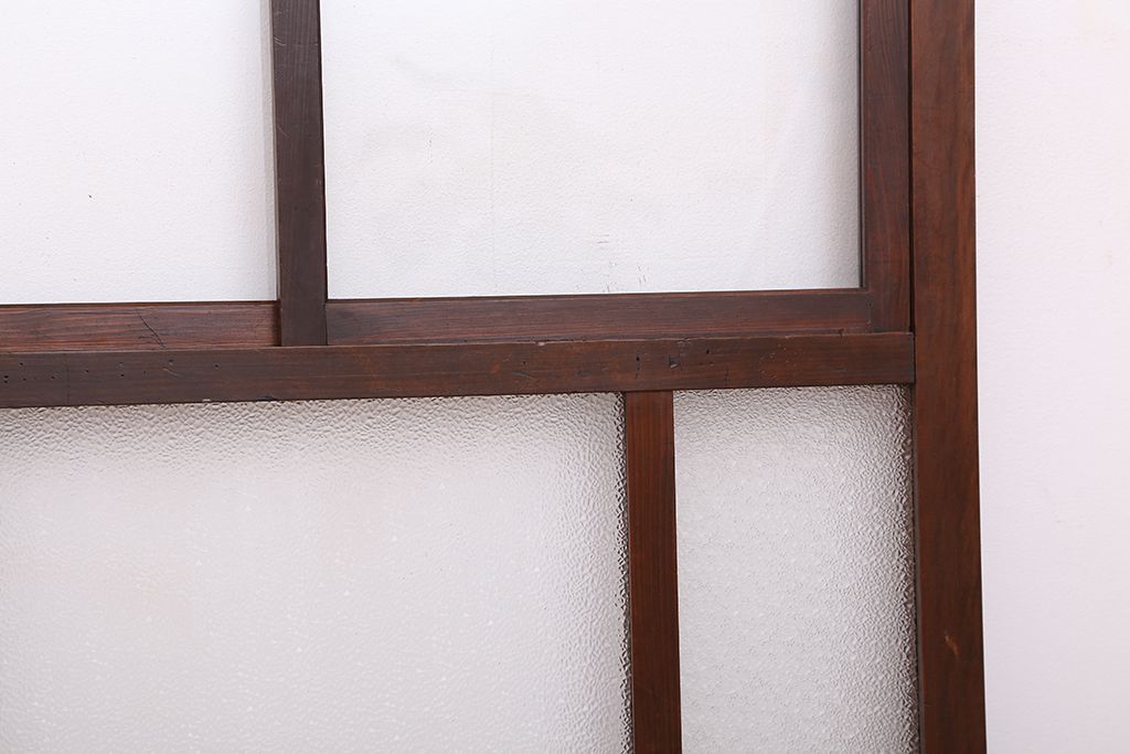 大正ロマン　珍しい!小窓付固定式ガラス戸(色ガラス入り)