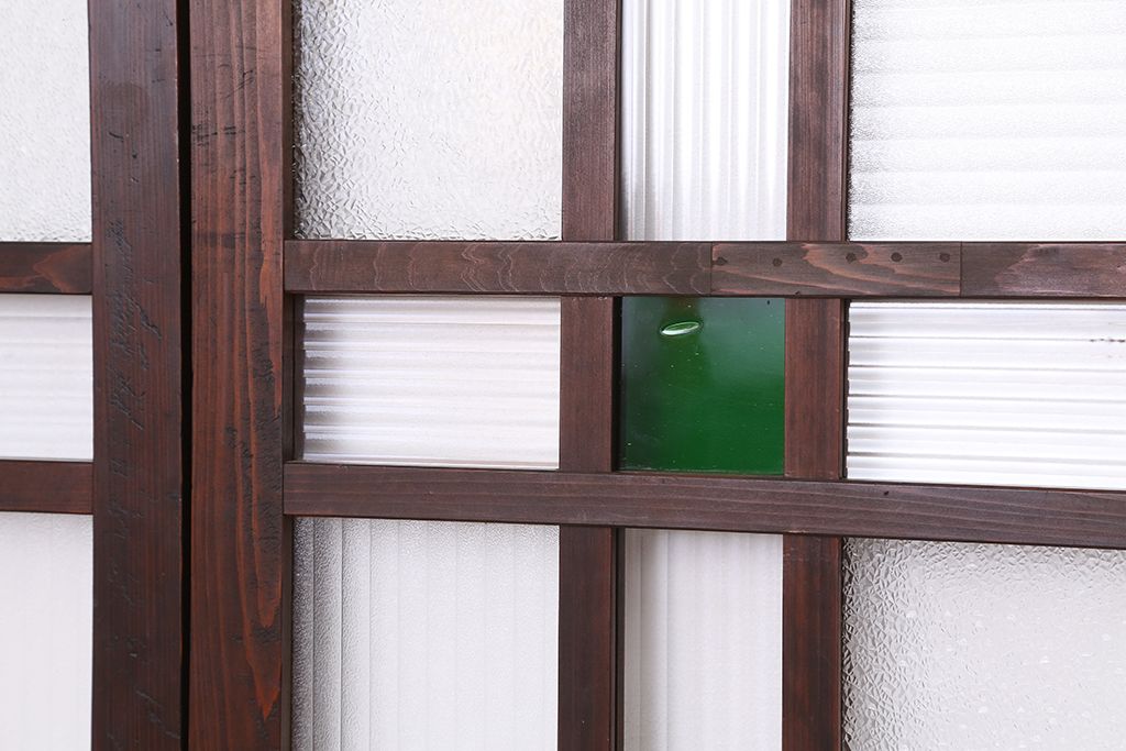 大正ロマン　色ガラス入り上質なガラス引き戸3枚セット(モールガラス/ダイヤガラス)(ガラス戸/建具)