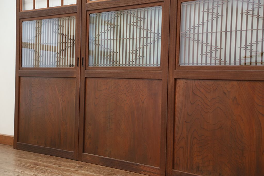 古民具・骨董　総欅　特別注文造り　上質な組子帯戸3枚セット(ガラス帯戸)