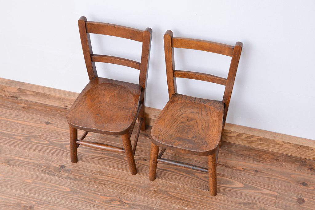 アンティーク家具 イギリスアンティーク 古い木の小さめかわいいアンティークチャイルドチェア、キッズチェア2脚セット(イス/子供用椅子) | ラフジュ工房