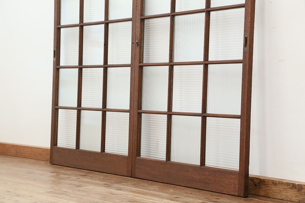 ★決算特価商品★ タO714◇【H69cm×W46cm】×2枚◇可愛いモールガラスの古い木枠 建具