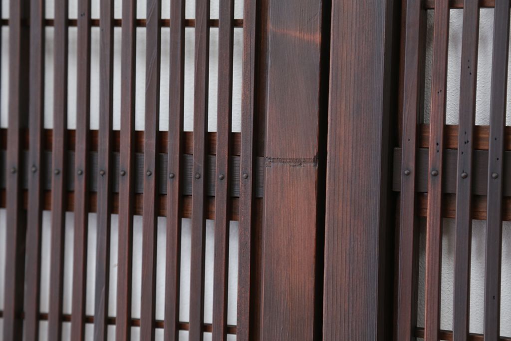 古民具・骨董　腰板欅材の上質な裏障子付き格子戸4枚セット
