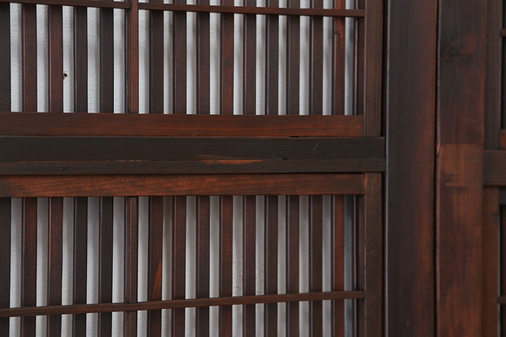 古民具・骨董　腰板欅材の上質な裏障子付き格子戸4枚セット