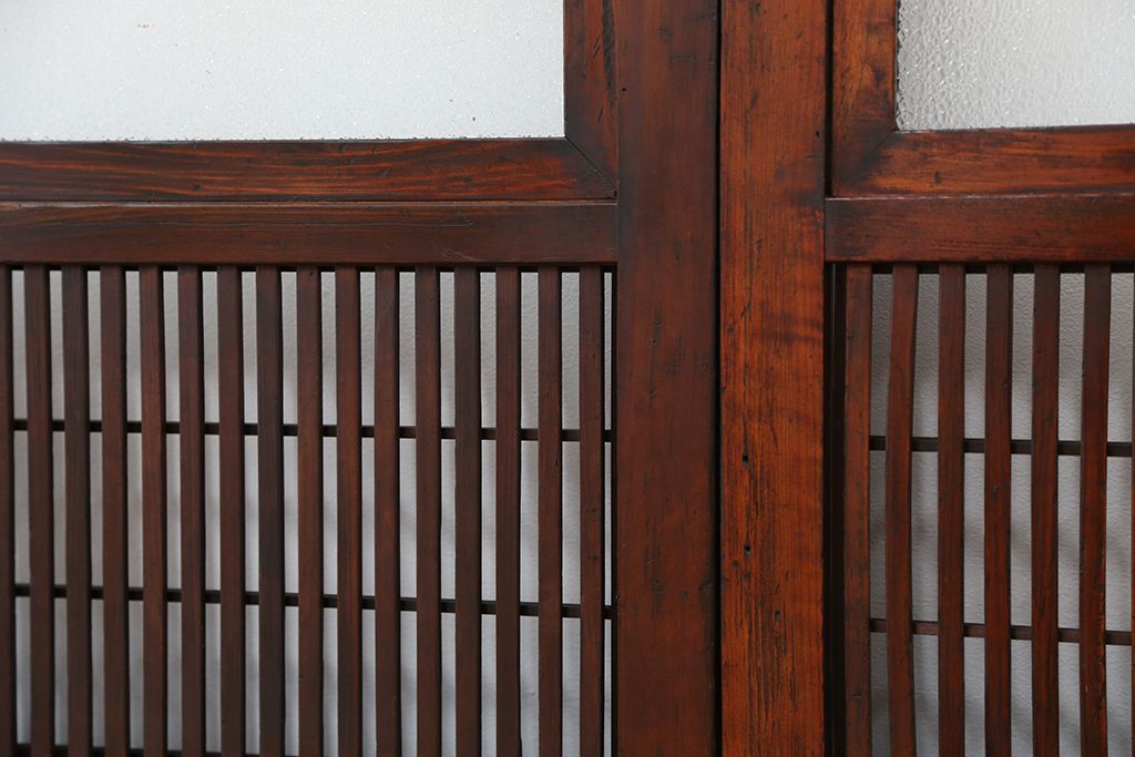古民具・骨董　使い込まれた裏障子付き格子戸4枚セット