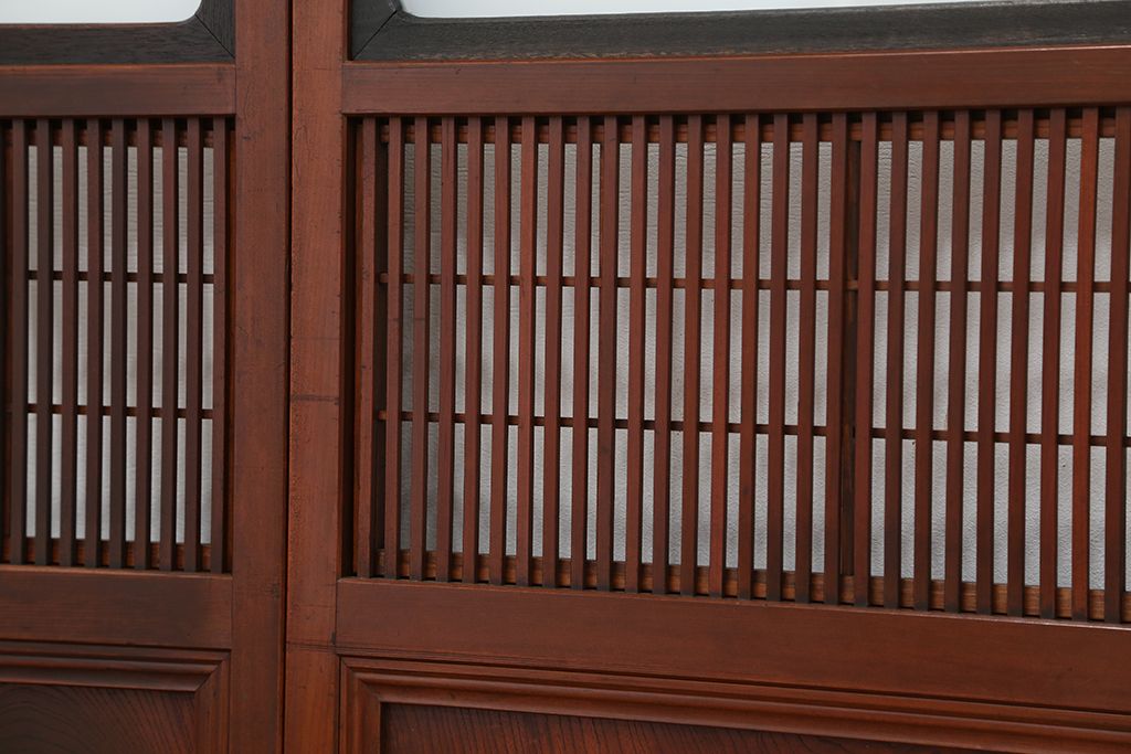 古民具・骨董　腰板欅材　裏障子付きの上質な格子戸4枚セット