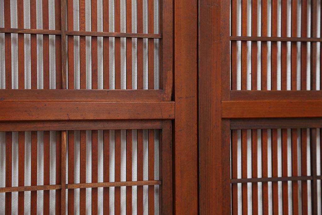 古民具・骨董　腰板欅材　裏障子付きの上質な格子戸4枚セット