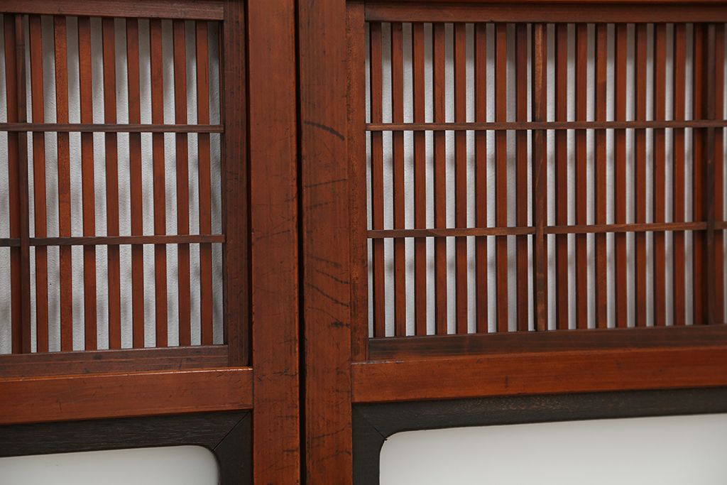 古民具・骨董　腰板欅材　裏障子付きの上質な格子戸4枚セット