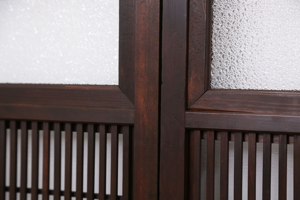 極上　腰板欅材　裏障子付きシックな格子戸4枚セット