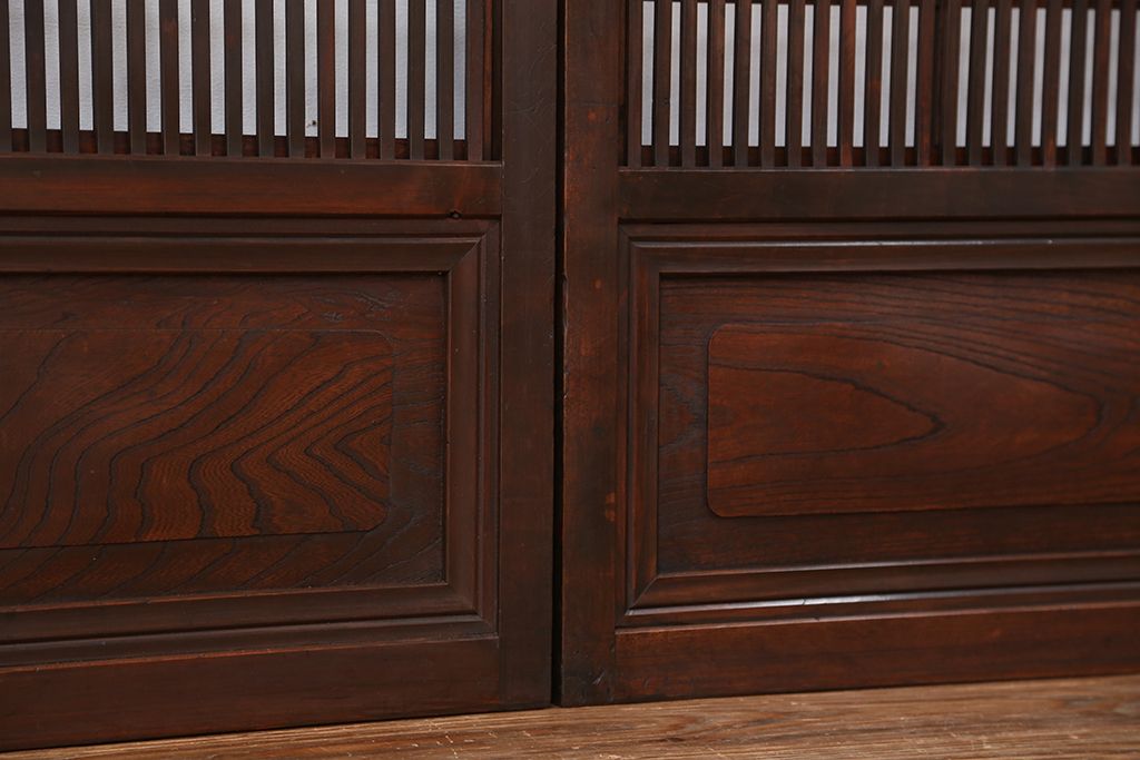 極上　腰板欅材　裏障子付きシックな格子戸4枚セット