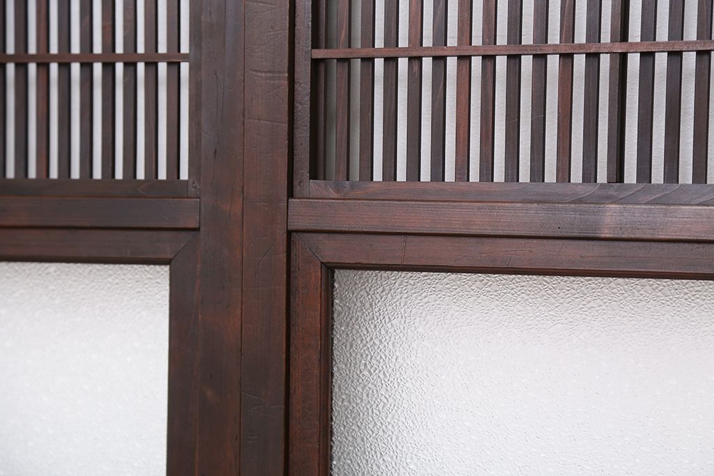極上　腰板欅材　裏障子付きシックな格子戸4枚セット