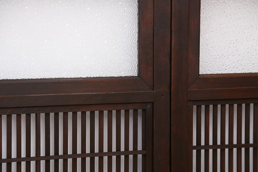 極上　腰板欅材　裏障子付きシックな格子戸4枚セット