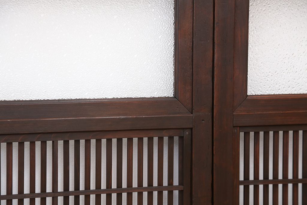 極上　腰板欅材　裏障子付きシックな格子戸4枚セット