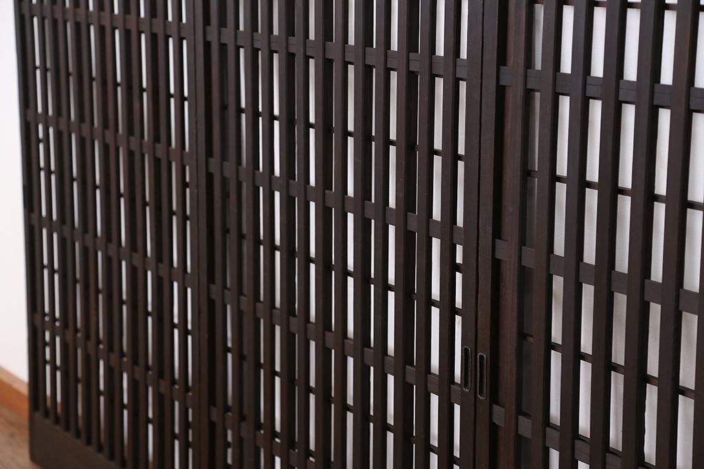 古民具・骨董　珍品　裏障子付き　シックな荒格子戸4枚セット