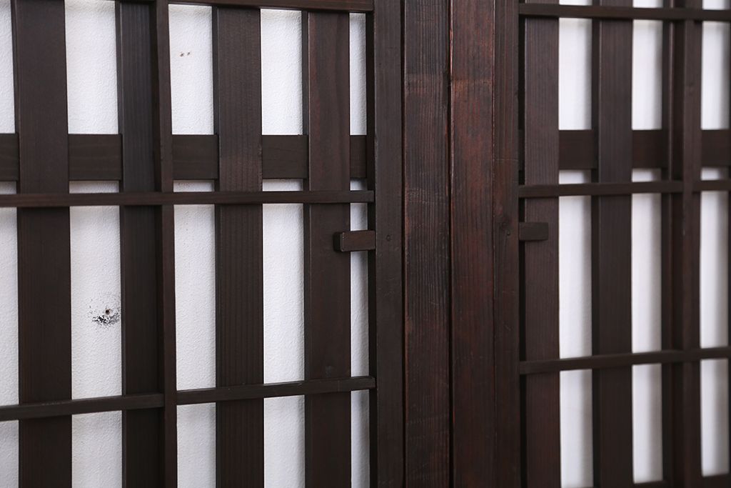 古民具・骨董　珍品　裏障子付き　シックな荒格子戸4枚セット
