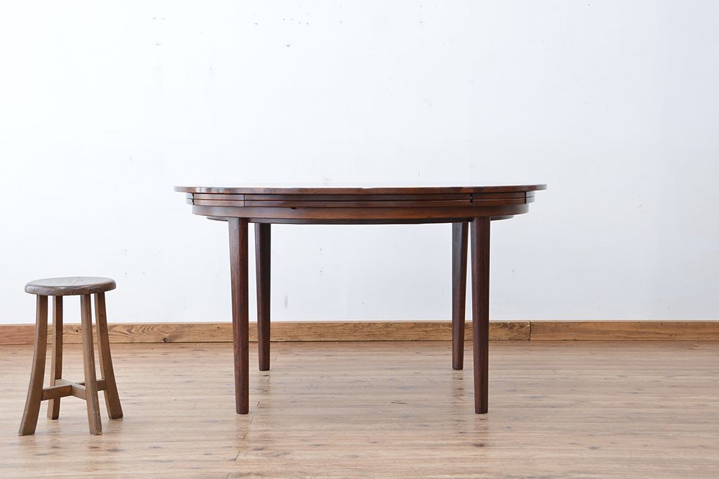 北欧家具　1970〜80年　デンマーク製　特大拡張式　ローズウッドラウンドテーブル