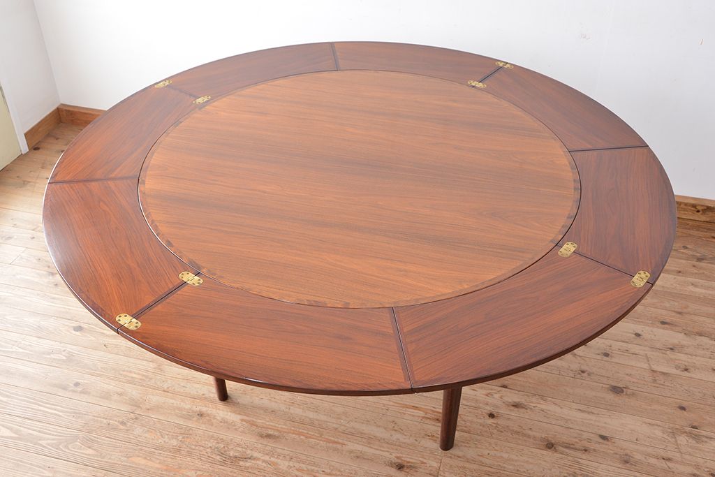 北欧家具　1970〜80年　デンマーク製　特大拡張式　ローズウッドラウンドテーブル