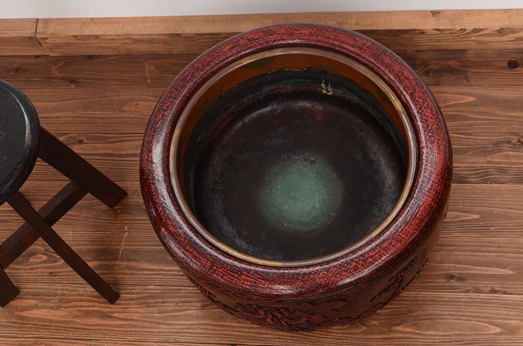 アンティーク雑貨　鎌倉彫大火鉢(茶道具/漆器)