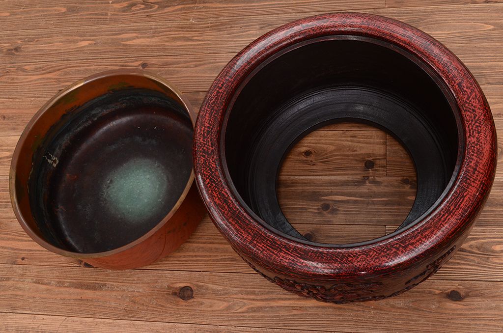 アンティーク雑貨　鎌倉彫大火鉢(茶道具/漆器)