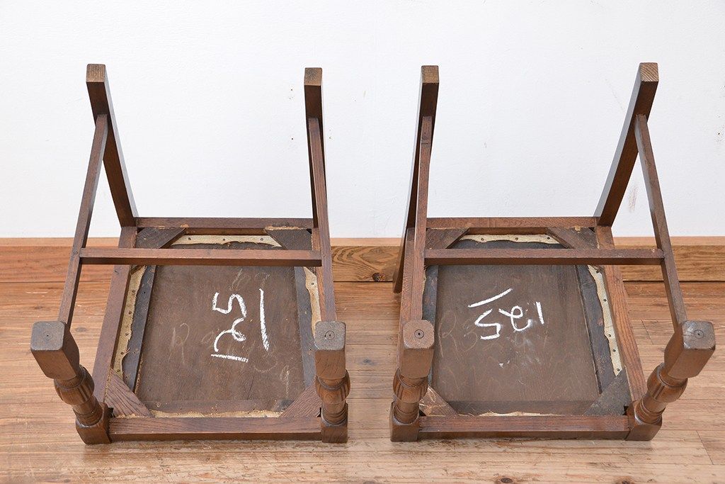 アンティーク家具　イギリスアンティーク　彫刻チェア　2脚セット(椅子、イス)