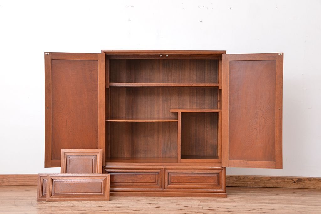 アンティーク家具　古民具・骨董　特別注文造り　三方欅材の上質な茶棚(飾り棚、収納棚、茶箪笥、水屋箪笥)