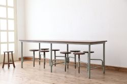 ラフジュオリジナル　8脚格納スツールの特大作業台(テーブル、机)