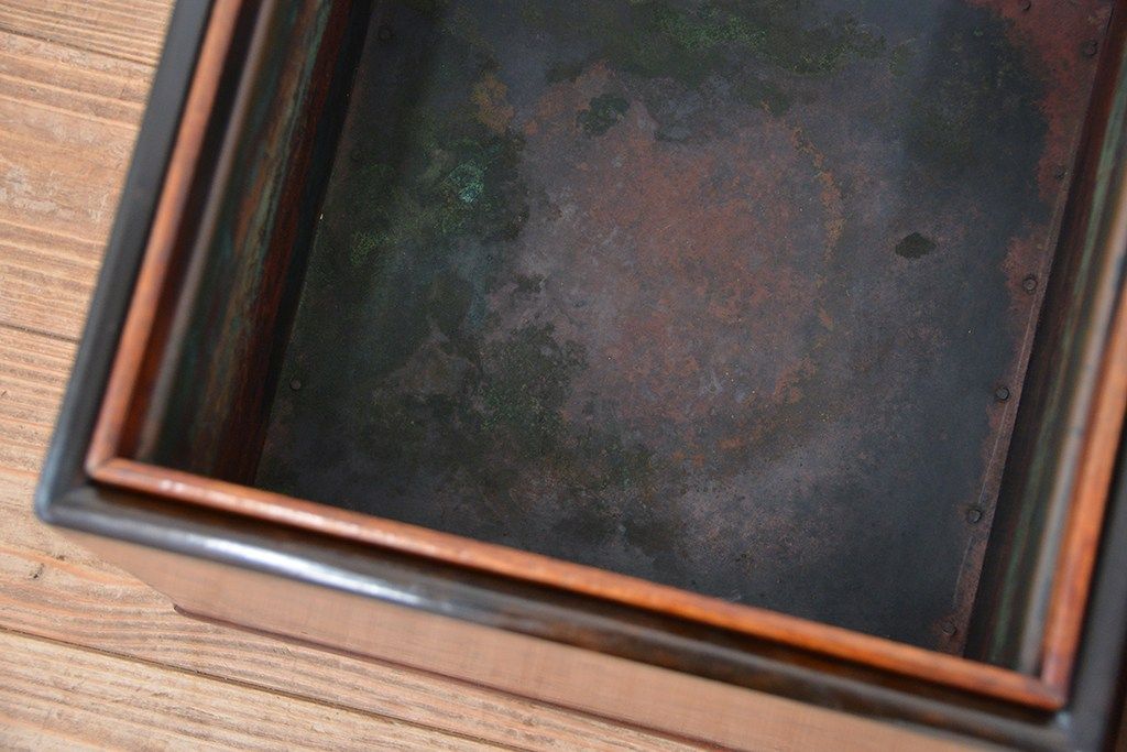 アンティーク雑貨　古民具・骨董　総欅玉杢　角火鉢2個セット　