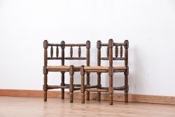 ヴィンテージ家具　イギリスビンテージ　オーク材コーナーチェア　2脚セット(椅子、イス)　