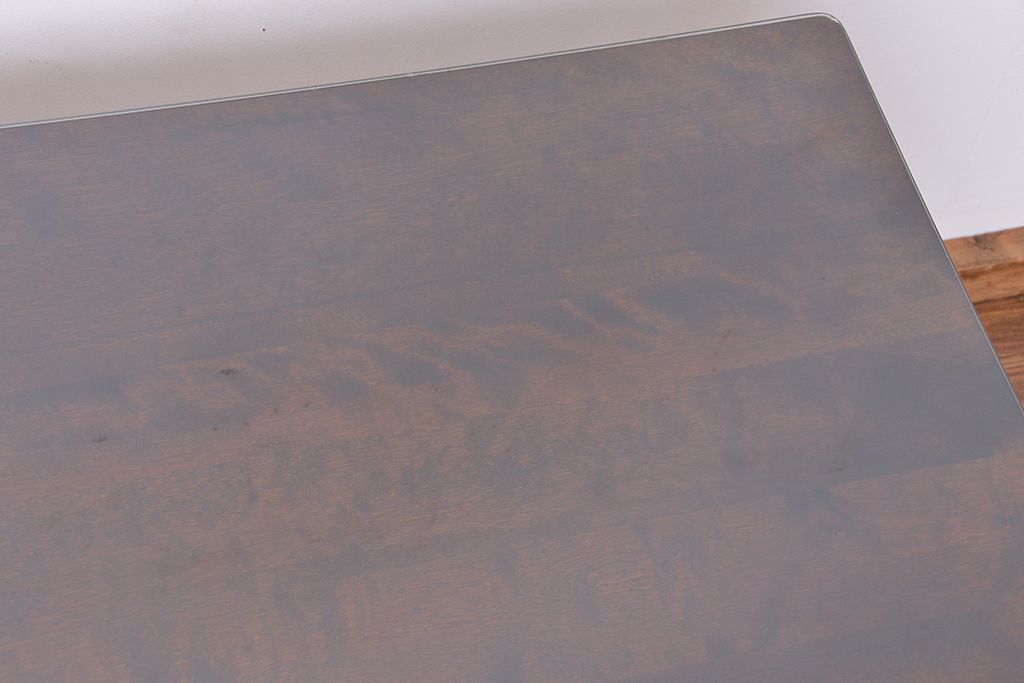 中古　北海道民芸家具ダイニングテーブル(ガラス天板付き)