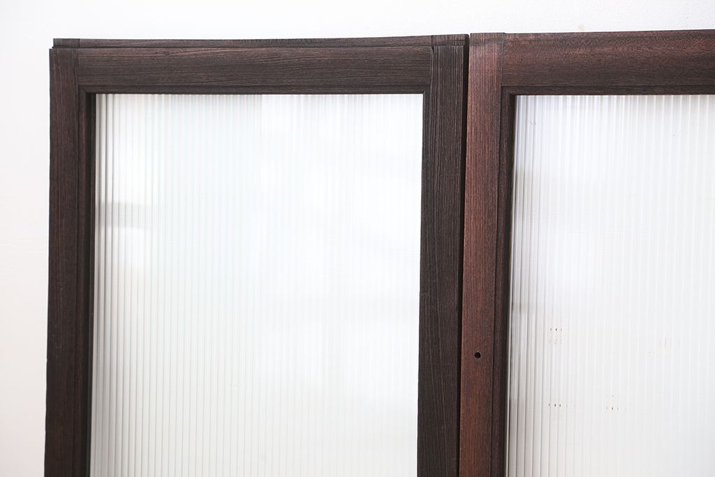 アンティーク　総欅材の小振りなモールガラス引き戸　4枚(ガラス戸、窓)