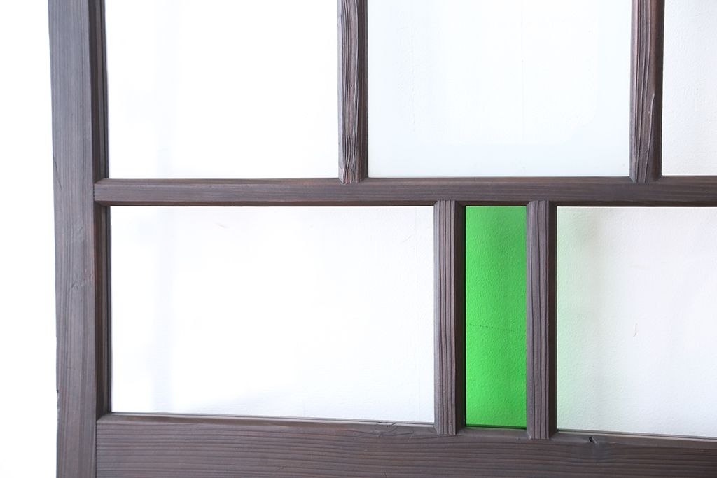 ★アンティーク　腰板欅の上質な色ガラス引き戸　2枚セット(ガラス戸)