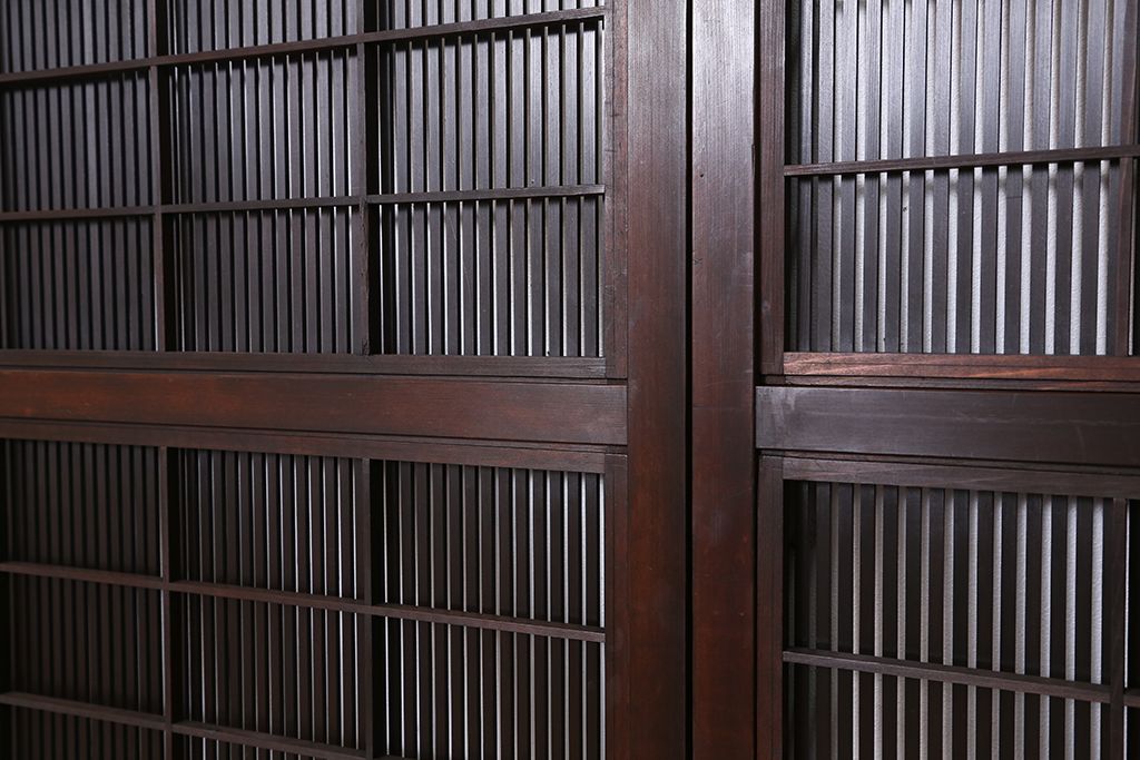 ★古民具・骨董　繊細で上質な裏障子付き万本格子戸　2枚セット