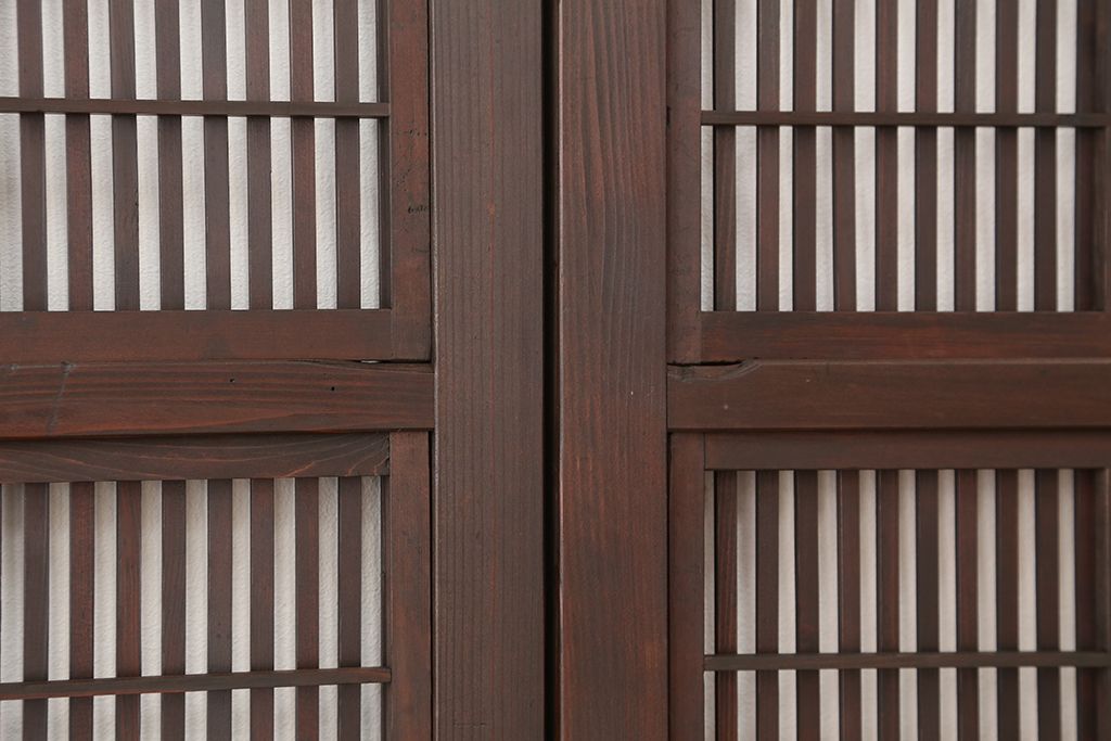 アンティーク　美品腰板欅材・上質な裏障子付き格子戸4枚セット(建具)