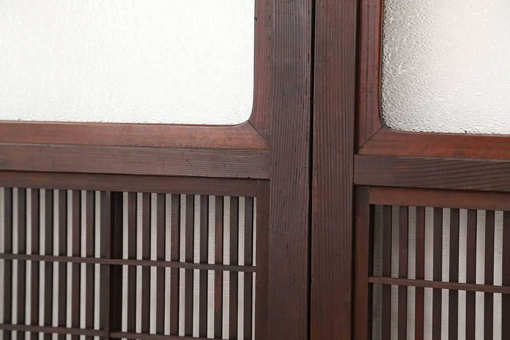 アンティーク　美品腰板欅材・上質な裏障子付き格子戸4枚セット(建具)